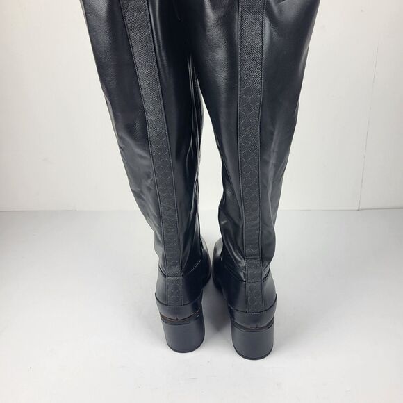 Franco Sarto Figaro Knee High Heeled Stretch Faux leather Black Boot Size 9.5M - Picture 6 of 16